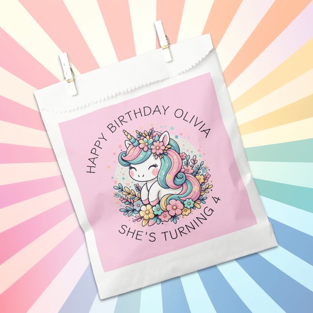 Personalised Pink Unicorn Girl's Birthday Favour Bags (Creator Uploaded)