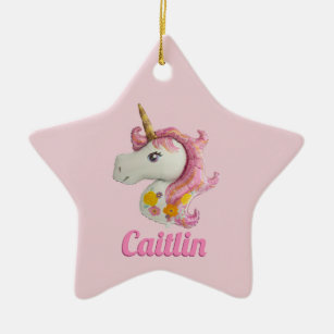 Personalised Pink Unicorn Girls Ceramic Tree Decoration