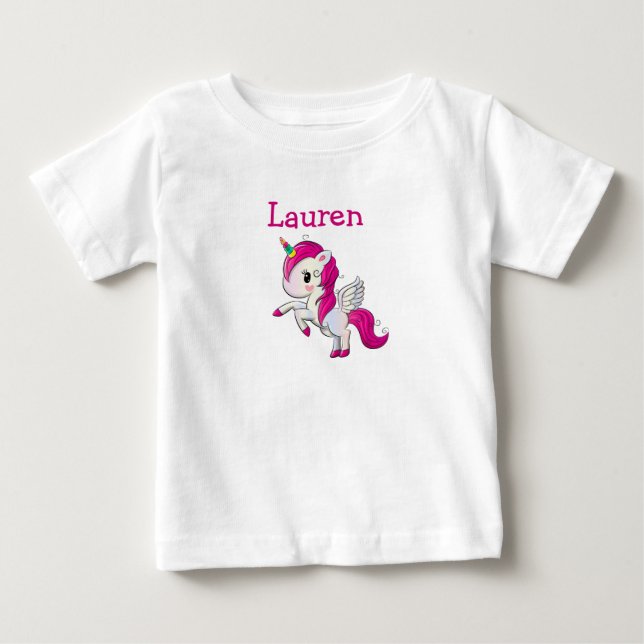 Personalised Pink Unicorn Girl's Name Shirt (Front)