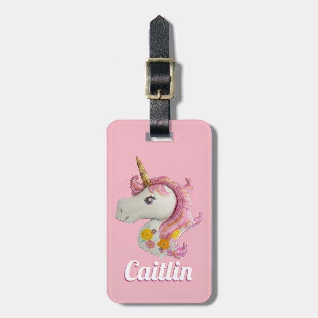 Personalised Pink Unicorn Luggage Tag (Front Vertical)