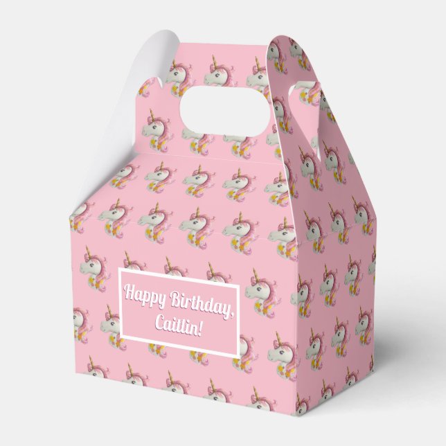 Personalised Pink Unicorn Party Favour Boxes (Front Side)