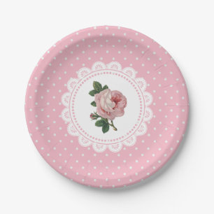 Personalised Pink Vintage Rose Paper Plates