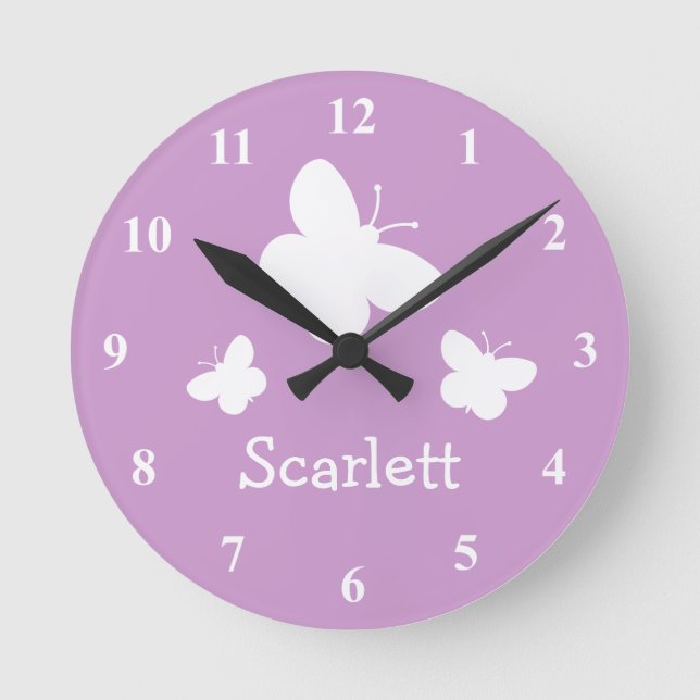 Personalised pink wall clock with butterflies (Front)
