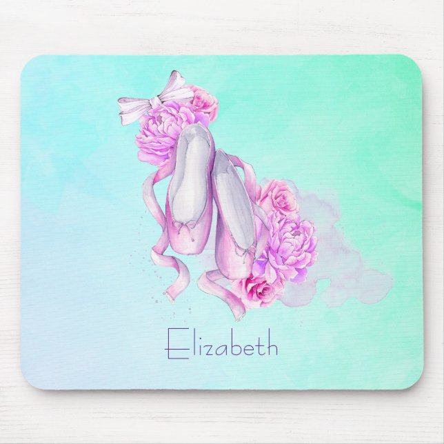 Personalised Pink Watercolor Ballet Slippers Mouse Pad (Front)
