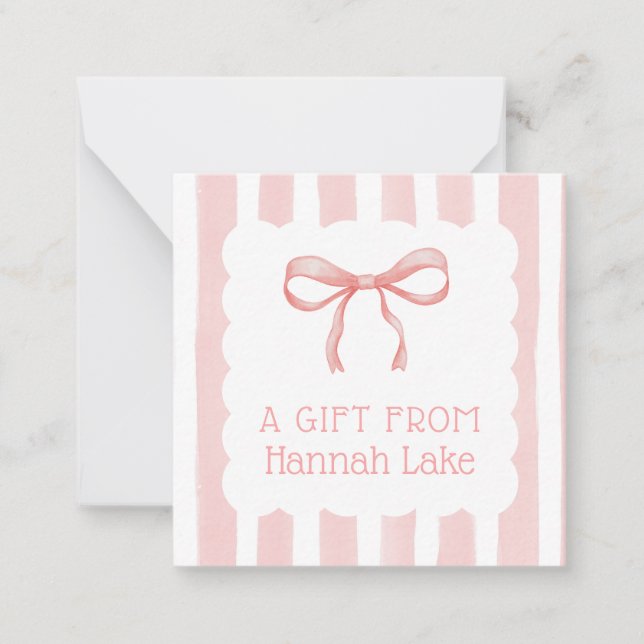 Personalised Pink Watercolor Bow Enclosure Card (Front)