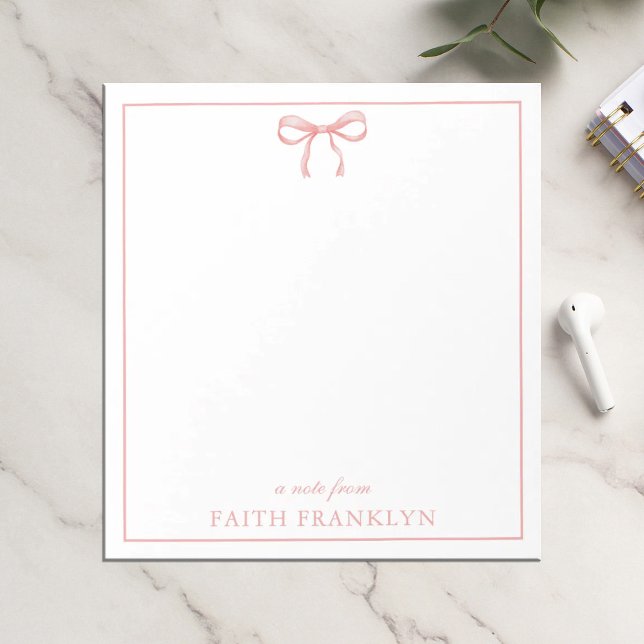 Personalised Pink Watercolor Bow  Notepad (Creator Uploaded)