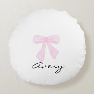 Personalised Pink watercolor Bow Round Cushion
