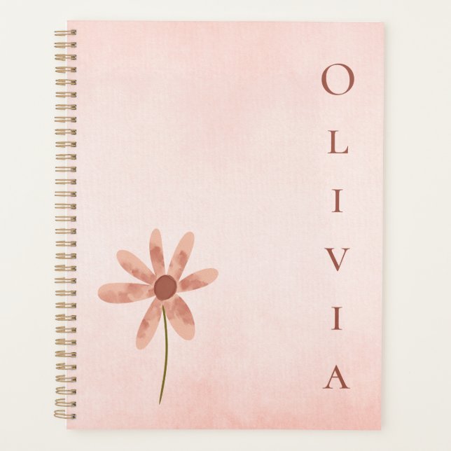 Personalised Pink Watercolor Dainty Flower Planner (Front)