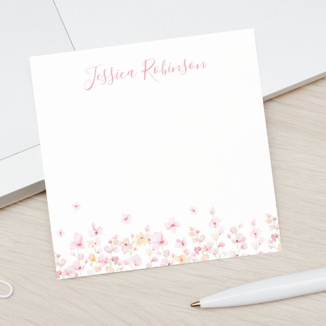 Personalised Pink Watercolor Floral Post-it Notes (Creator Uploaded)