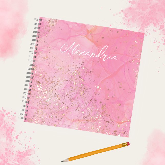 Personalised Pink Watercolor Glittery Modern Notebook (Creator Uploaded)