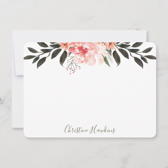 Personalised Pink Watercolor Modern Greenery Flora Card (Front)