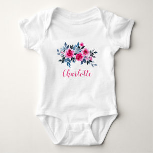 Personalised Pink Watercolor Roses Baby Bodysuit