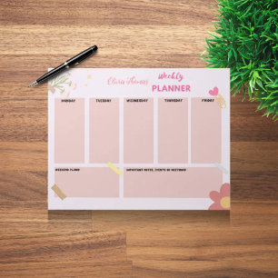 Personalised Pink Weekly Planner Notepad