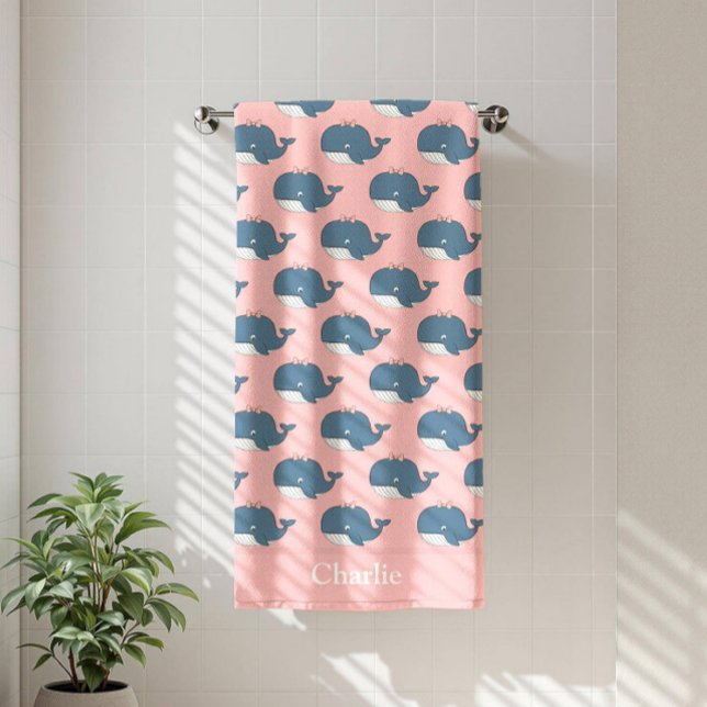 Personalised Pink Whale Kids Bath Towel (Creator Uploaded)
