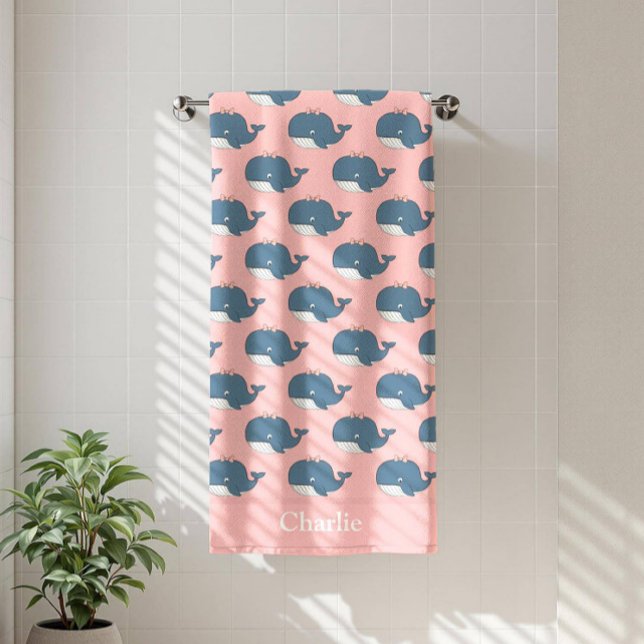 Personalised Pink Whale Kids Beach Towel (Creator Uploaded)
