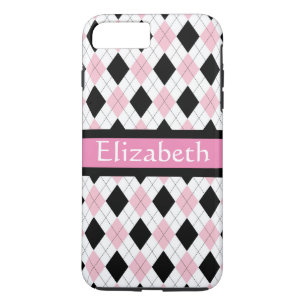 Personalised Pink White Black Argyle Pattern Case-Mate iPhone Case