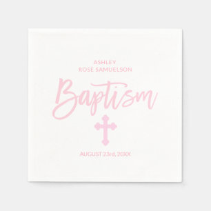 Personalised Pink White Cross GIRL BAPTISM Napkin