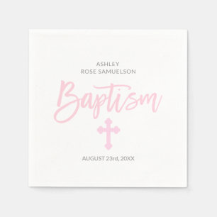 Personalised Pink White Cross GIRL BAPTISM Napkin