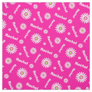 Personalised pink white daisy name pattern fabric