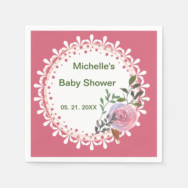 Personalised Pink & White Florals Napkin (Front)