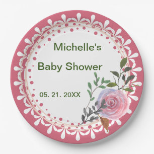 Personalised Pink & White Florals Paper Plate