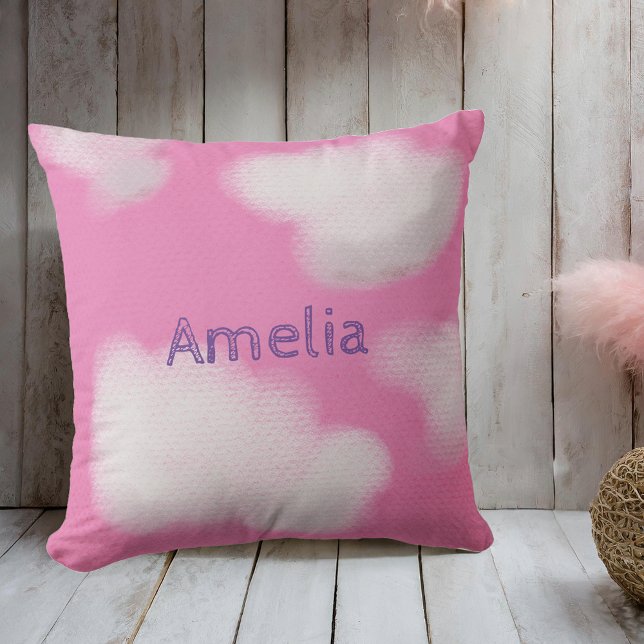 Personalised Pink & White fluffy Clouds Cushion (Pink bedroom accessories to help you float away.)