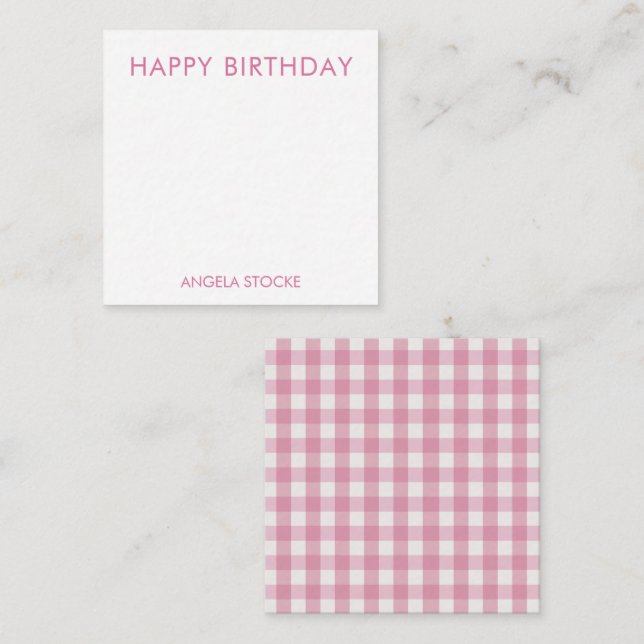 Personalised Pink White Gingham Card (Front/Back)