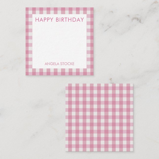 Personalised Pink White Gingham Card (Front/Back)