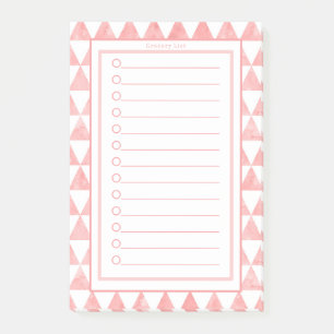 Personalised Pink & White Triangles Grocery List. Post-it Notes