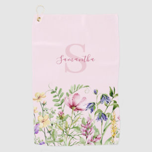 Personalised Pink Wildflower Floral  Golf Towel