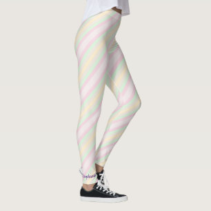 Personalised Pink Yellow and Green Pastel Stripe Leggings