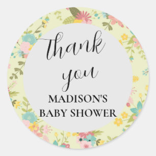 Personalised Pink Yellow Green Florals  Classic Round Sticker