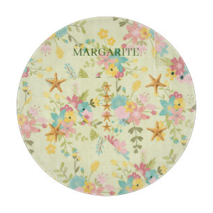 Personalised Pink Yellow Green Florals Cutting Board