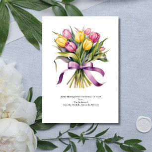 Personalised Pink Yellow Tulip Flowers Easter  Holiday Card