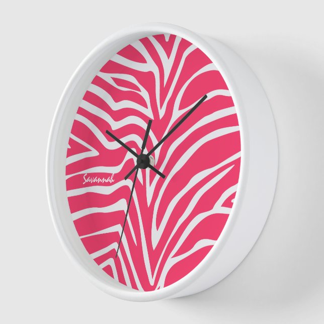 Personalised Pink Zebra Wall Clock (Angle)