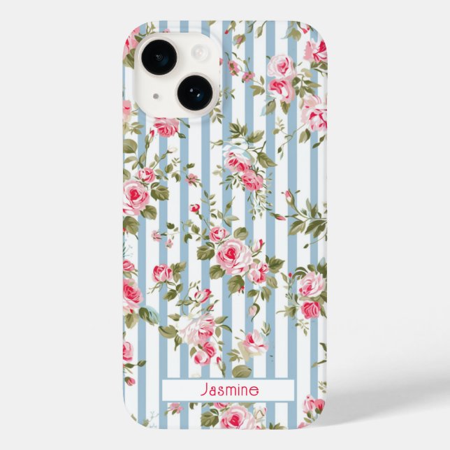 Personalised Pinstripe Preppy floral phone case (Back)