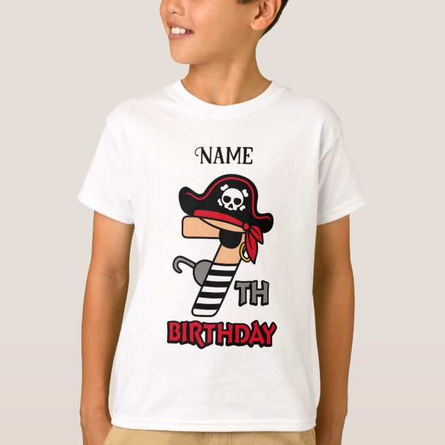 Personalised Pirate 7th birthday t-shirt (Front)