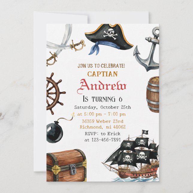 Personalised Pirate Birthday for Kids Invitation  (Front)