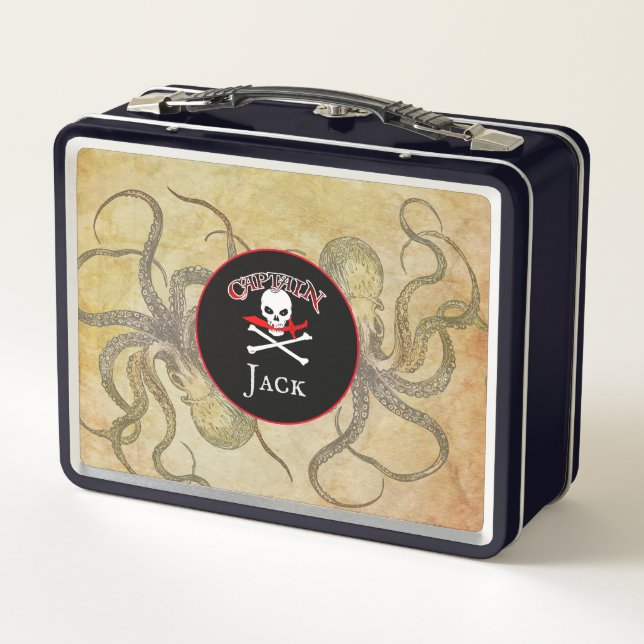Personalised Pirate Captain  Metal Lunch Box (Back)