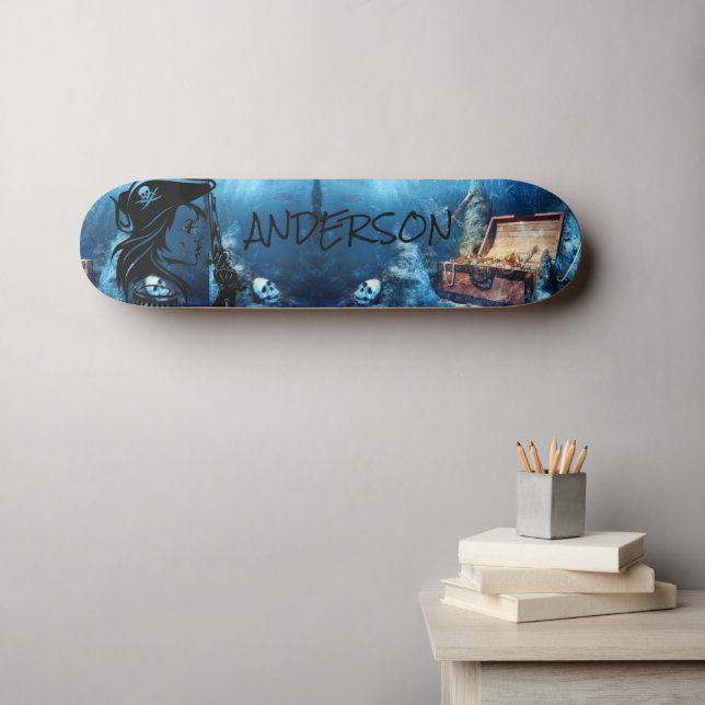 Personalised  Pirate Lady Skateboard (Wall Art (Horz))