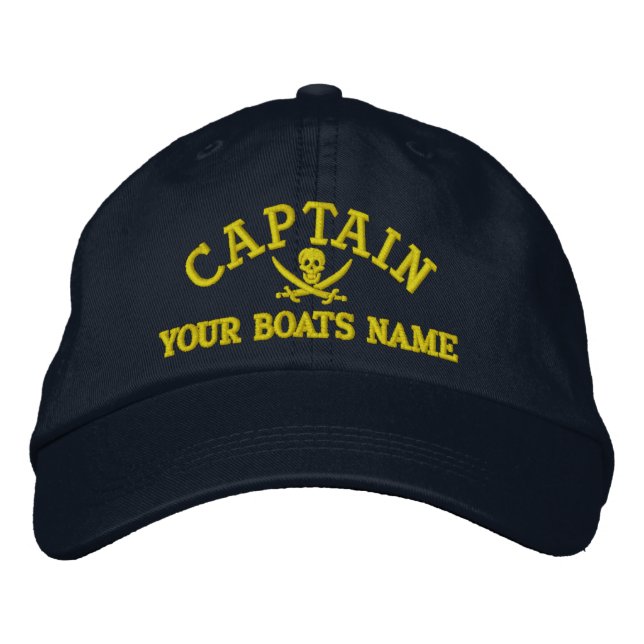 Personalised pirate sailing captains embroidered hat (Front)