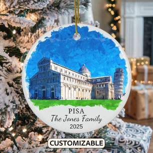Personalised Pisa Ornament, Italy Ceramic Tree Decoration