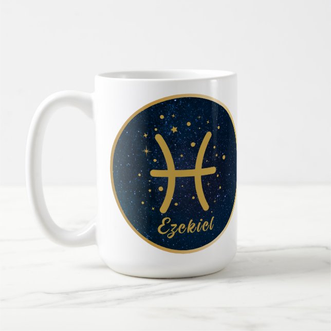 Personalised Pisces twin fish zodiac symbol gold  Coffee Mug (Left)