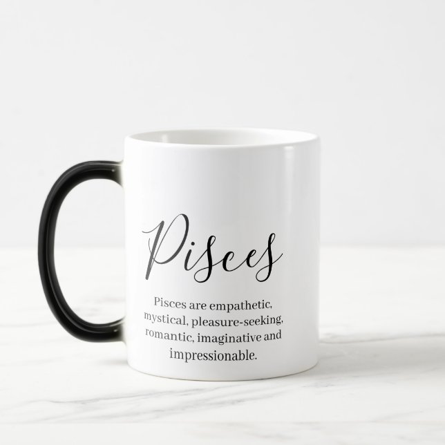 "Personalised Pisces Zodiac sign Name and traits Magic Mug (Left)