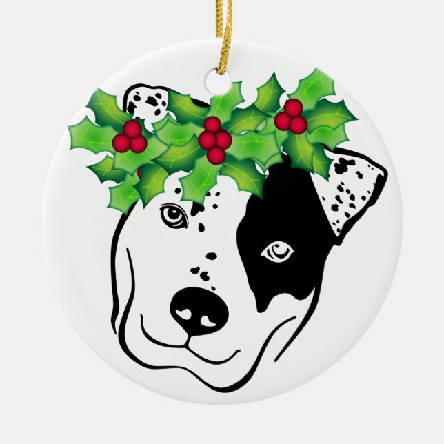 Personalised Pit Bull Christmas Ceramic Tree Decoration (Front)