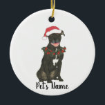 Personalised Pitbull Staffy (Black) Ceramic Tree Decoration<br><div class="desc">Make the nice list this year with an ornament of your favourite pitbull elf!</div>
