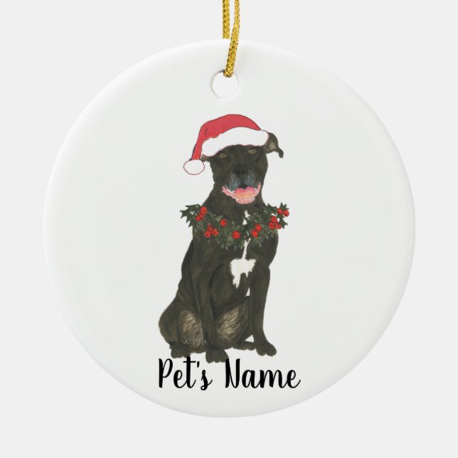 Personalised Pitbull Staffy (Black) Ceramic Tree Decoration (Front)