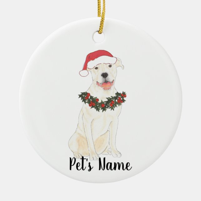 Personalised Pitbull Staffy (White) Ceramic Tree Decoration (Front)
