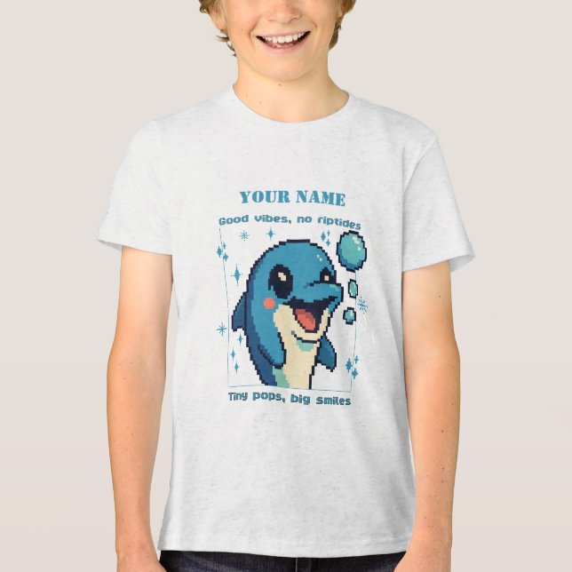 Personalised Pixel Dolphin T-Shirt — Custom Name 8 Tri-Blend Shirt (Front)