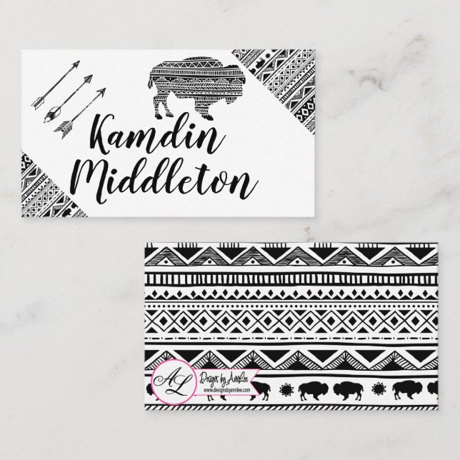 Personalised Place Cards Boho Buffalo Tribal Patte (Front/Back)